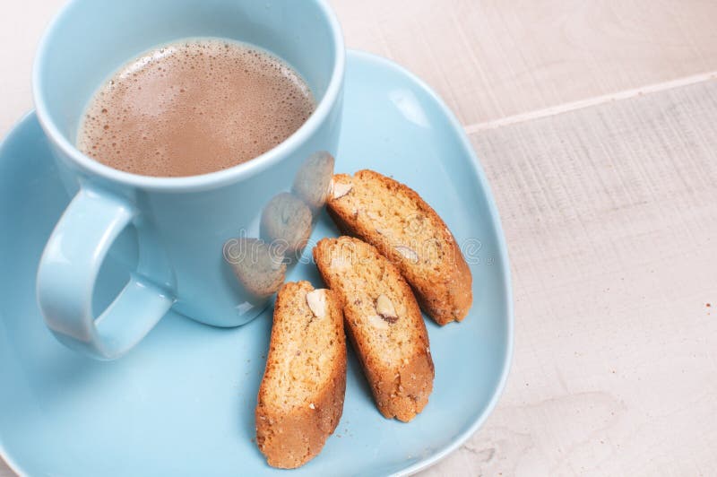 Coffee with Milk and Almond Biscuit Cookies Stock Photo Image of