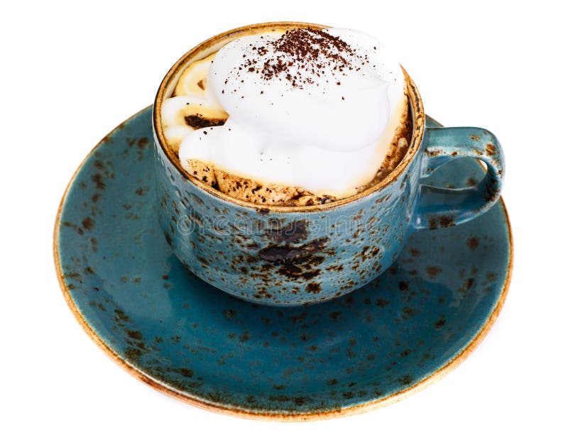 Coffee with Milk, Cappuccino in a Blue Retro Cup Stock Image Image of