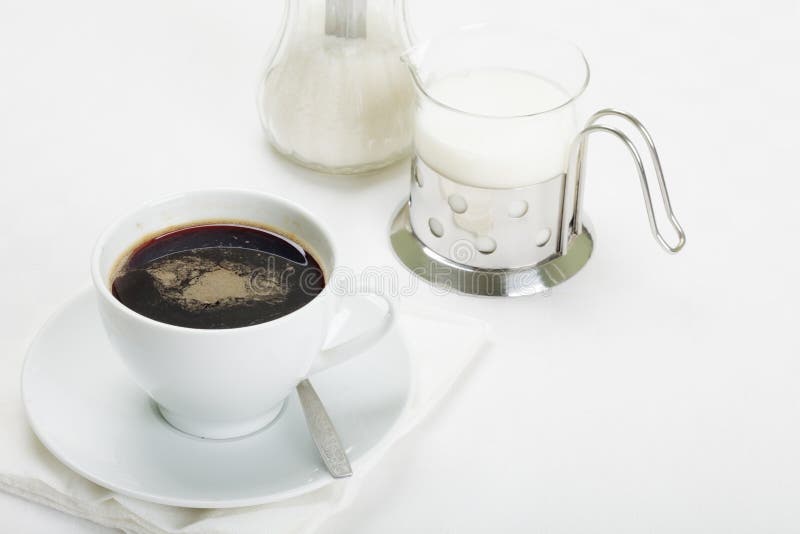 Coffee with milk and sugar stock photo. Image of plate 16634922