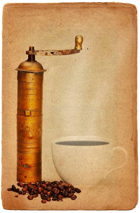 Coffee mill and cup of coffee