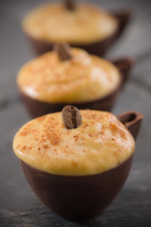 Coffee mousse in a dark chocolate cup