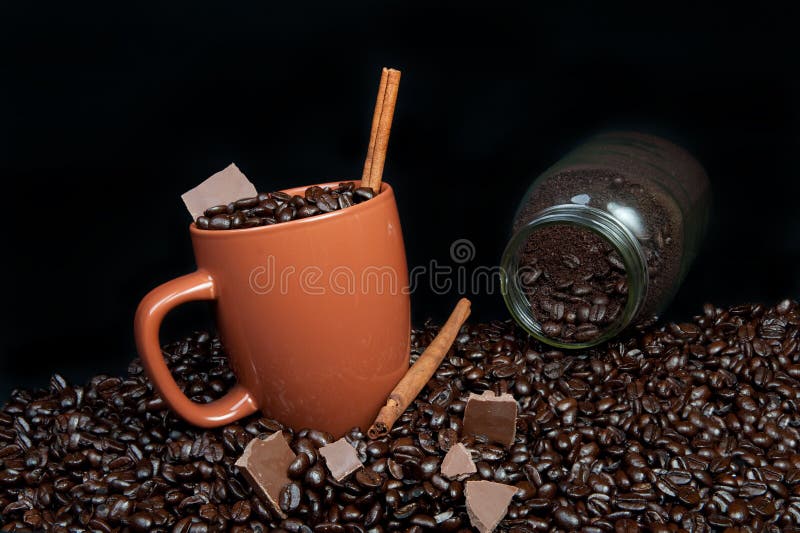 Coffee mug with beans stock image. Image of tableware 12227253