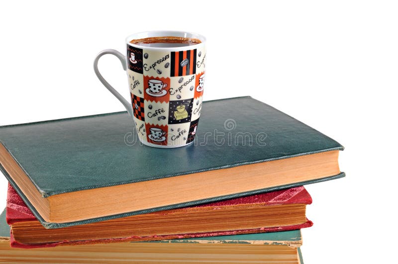Coffee Mug and Books on White Background Stock Photo Image of