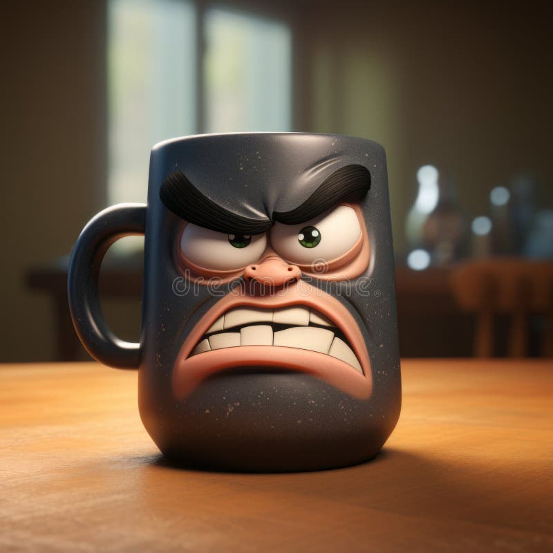 Grumpy Coffee Mug With Angry Expression - Pixar Style vector illustration
