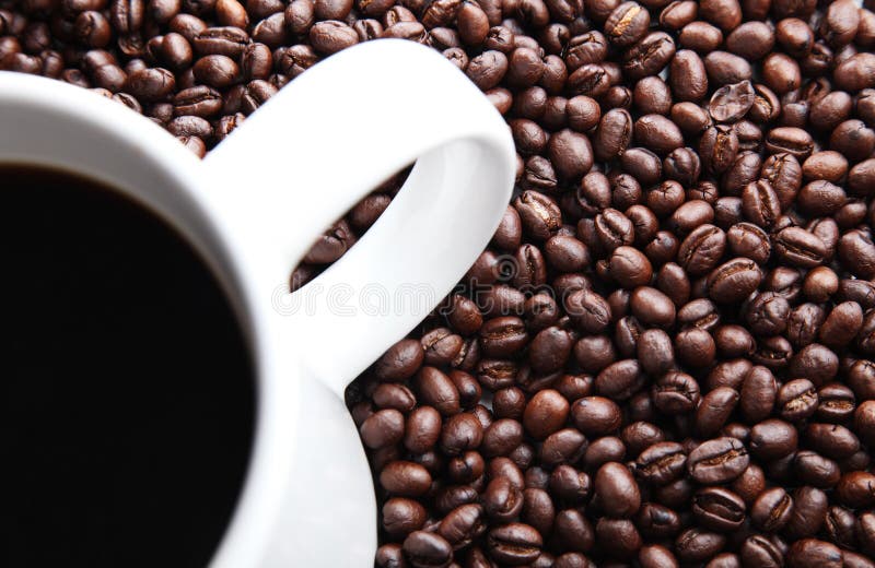 Coffee Mug on Fresh Coffee Beans Stock Photo Image of coffea, aroma