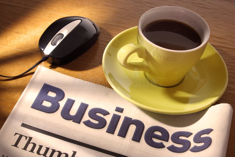 Coffee, Newspaper and Mouse on Desk--- Business Concept. Desk business concept stock images, royalty-free photos and pictures