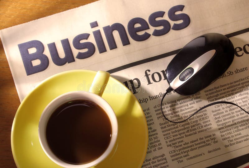 Coffee, Newspaper and Mouse on Desk--- Business Concept. Desk business concept stock images, royalty-free photos and pictures