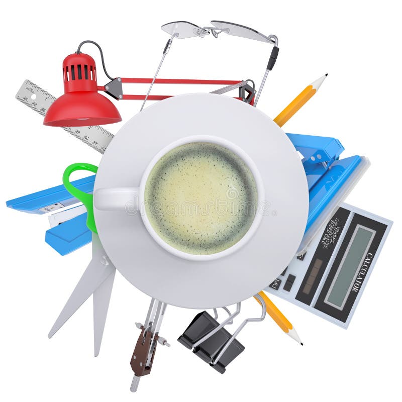 Coffee Cup with Office Supplies Stock Image Image of glasses