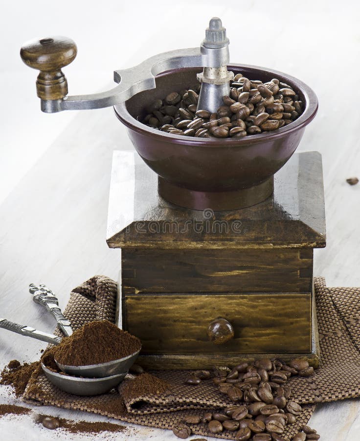 Coffee and Oldfashioned Coffee Grinder Stock Photo Image of cafe, plate 34324492