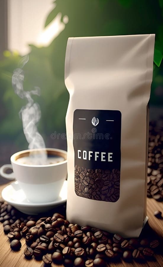 coffee packaging design with coffee beans and coffee cup 1