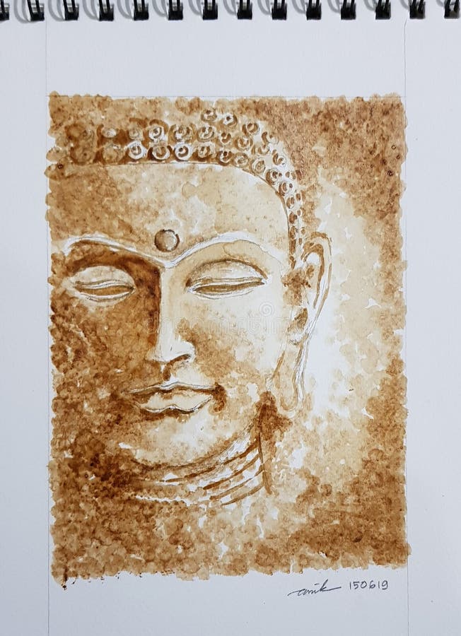 Coffee Painting of Buddha Head Statue Stock Image Image of coffee