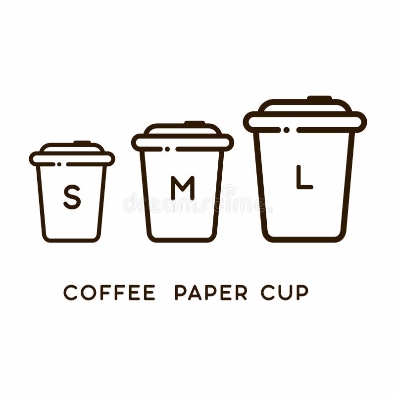 Cup size icon set coffee. Small medium large extra large cup sizes