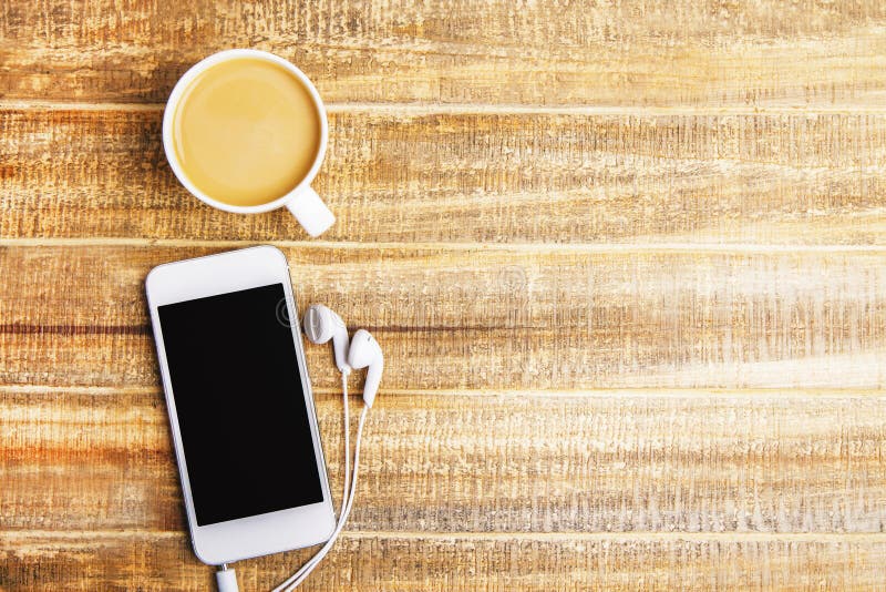 Coffee And Phone With Headphones Stock Image - Image of cellular ...