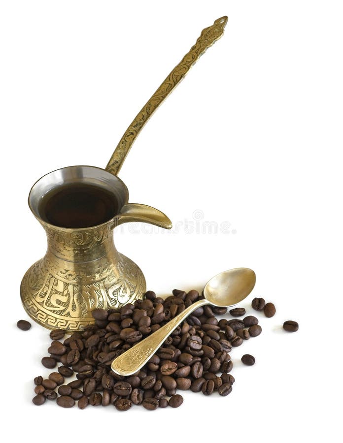 Coffee Pot with Coffee Beans Stock Photo Image of greek, brass 6663738