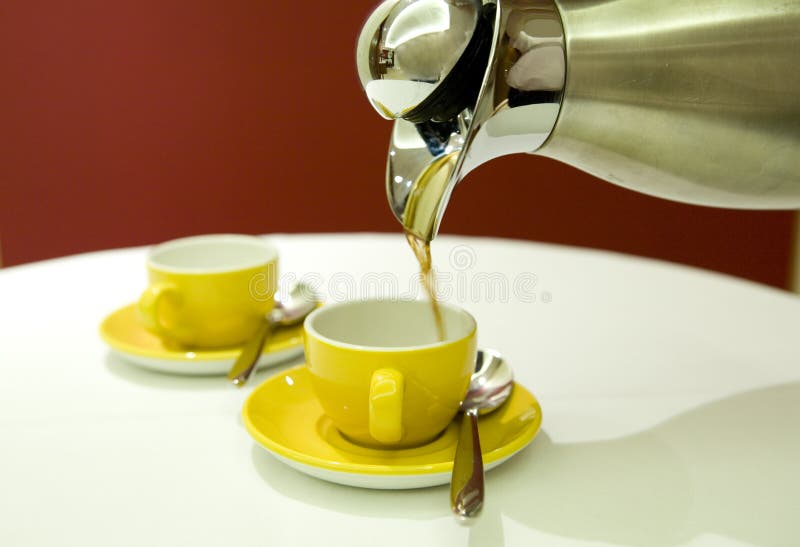 Coffee pot with cups stock image. Image of close, spoon 9703259
