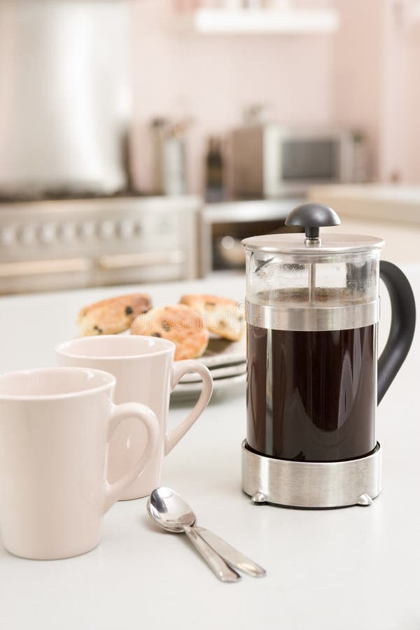 Coffee Pot on Kitchen Counter with Scones Stock Photo Image of