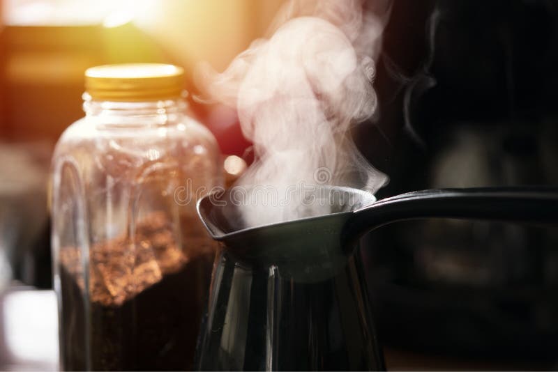 Coffee pot and steam stock image. Image of beans, design 139954353