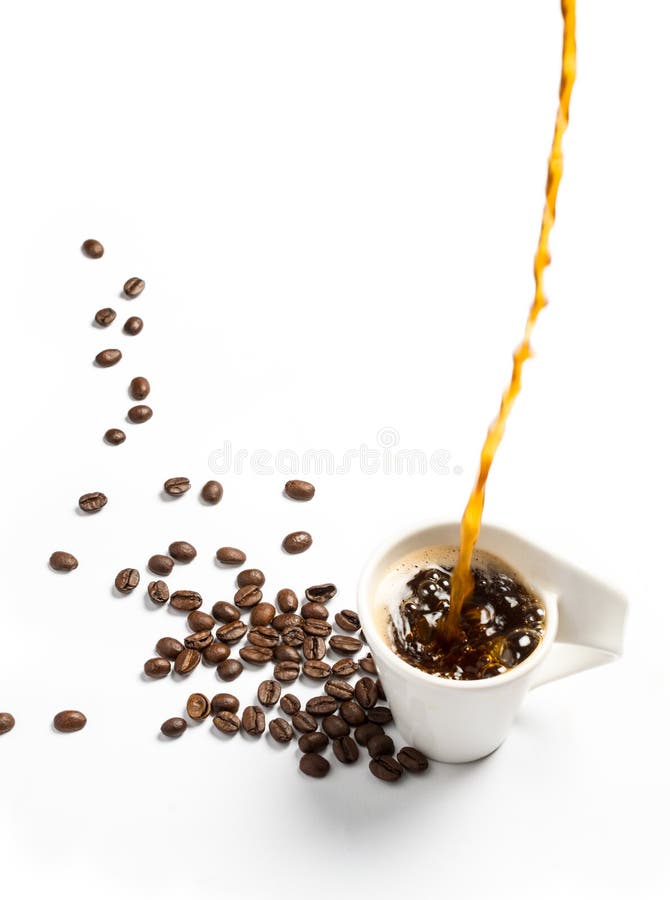 Coffee Poured Into A Cup And Coffee Beans Around Stock Image Image of