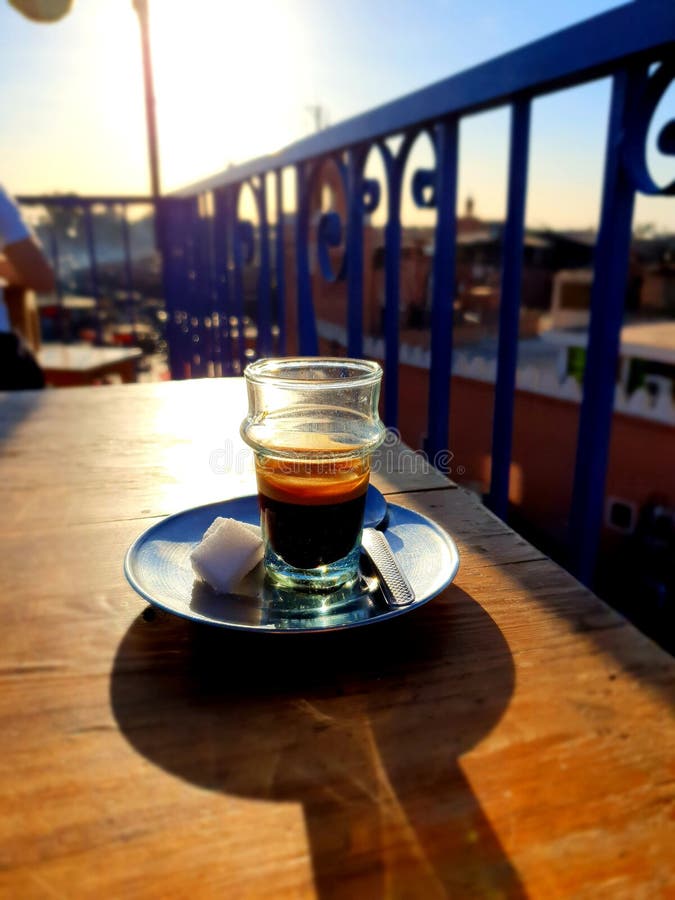 Coffee at a Rooftop Terrace in Marrakech, Morocco Stock Image - Image