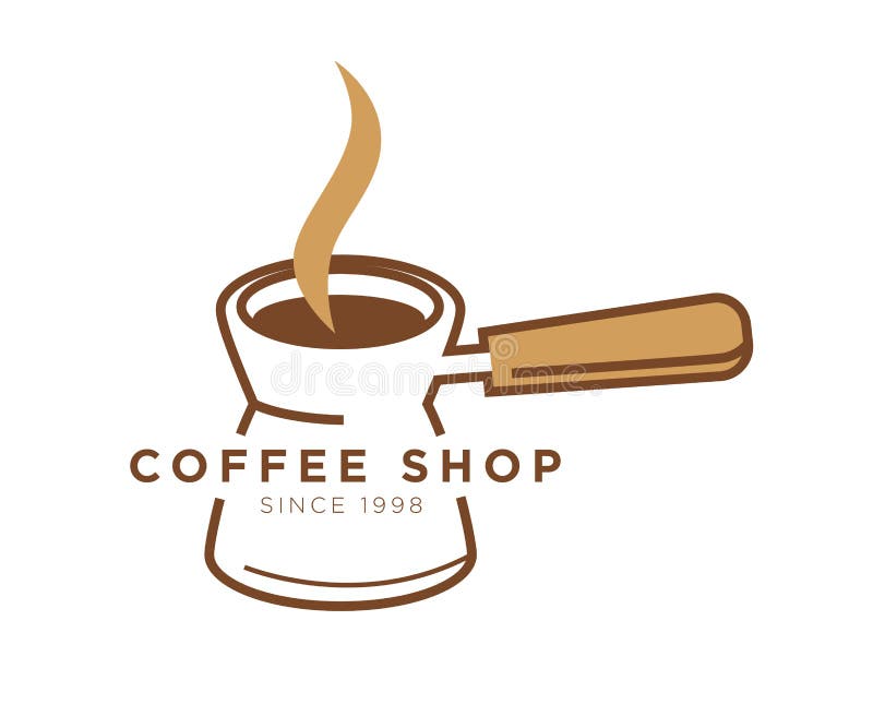 Coffee shop cafe vector icon template of turkish cezve pot maker