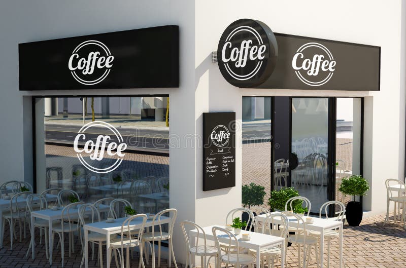 Download Coffee Shop Facade With Signboards And Branding Elements Mockup Stock Illustration ...