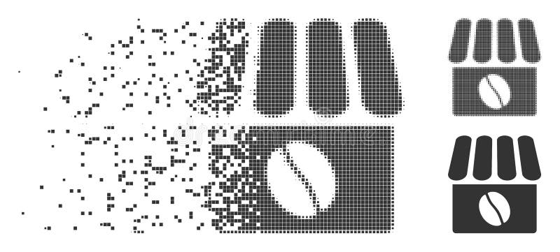 Coffee Shop Moving Pixel Halftone Icon vector illustration