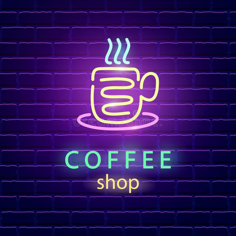 Coffee shop neon logo stock illustration Coffee shop neon logo stock illustration