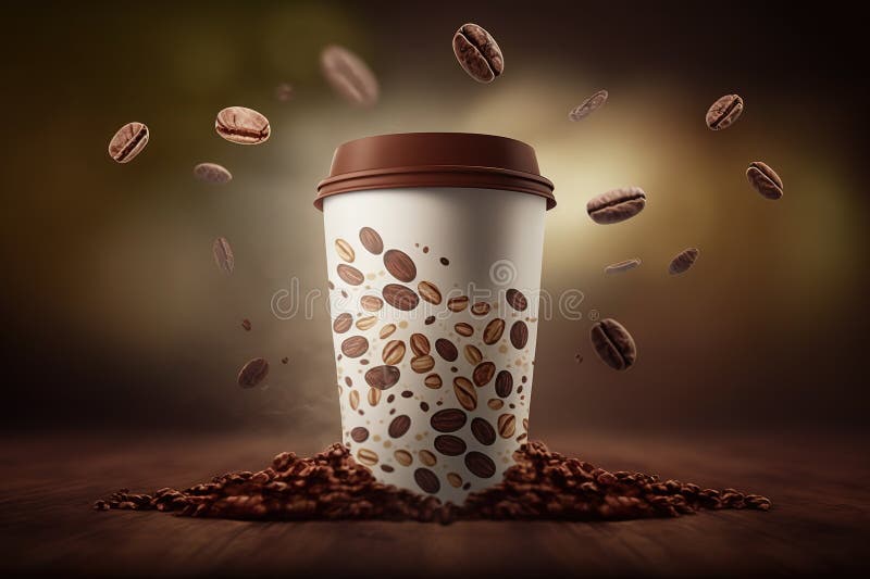 Coffee in a Single Cup and Coffee Beans. Parallax Effect Stock