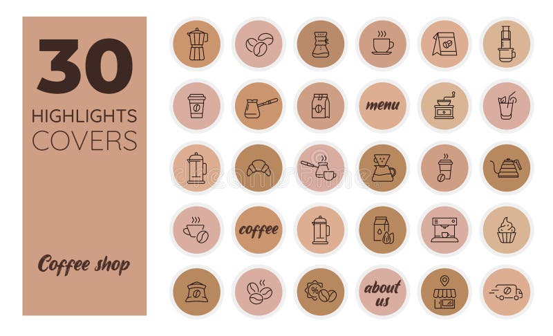 Coffee. Social media Instagram Highlights cover. Coffee shop icons. Vector