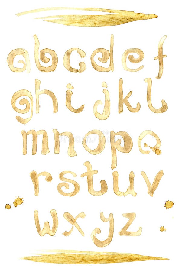 Coffee splash special font, abc a-z small letters stock photos Coffee splash special font, abc a-z small letters stock photos