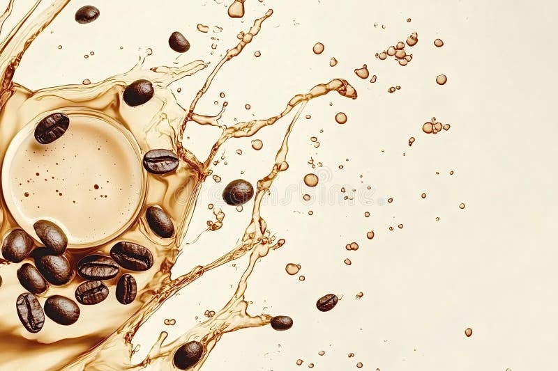 Coffee splashing with coffee beans on light background stock photos
