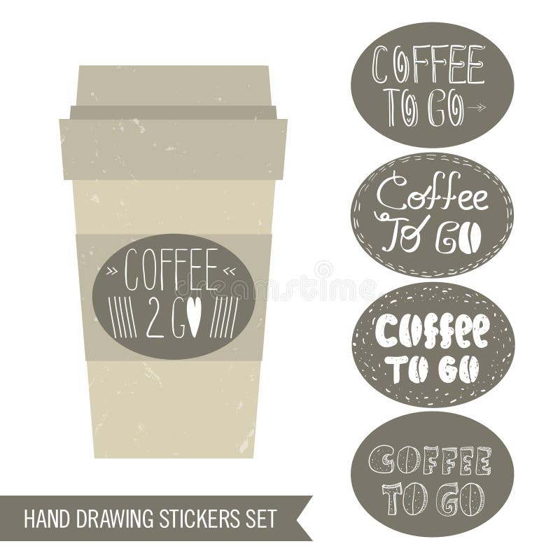 Coffee Stickers Set. Coffee Cup, Takeaway Coffee Cup, Round Stickers