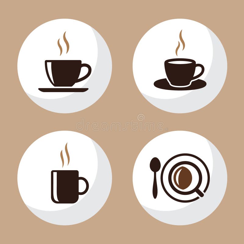 Coffee and Tea Cup Icons Flat Set 4 Stock Vector Illustration of