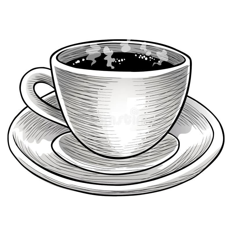 Coffee Tea Cup Vintage Drawing Vector Logo Design Illustration Art