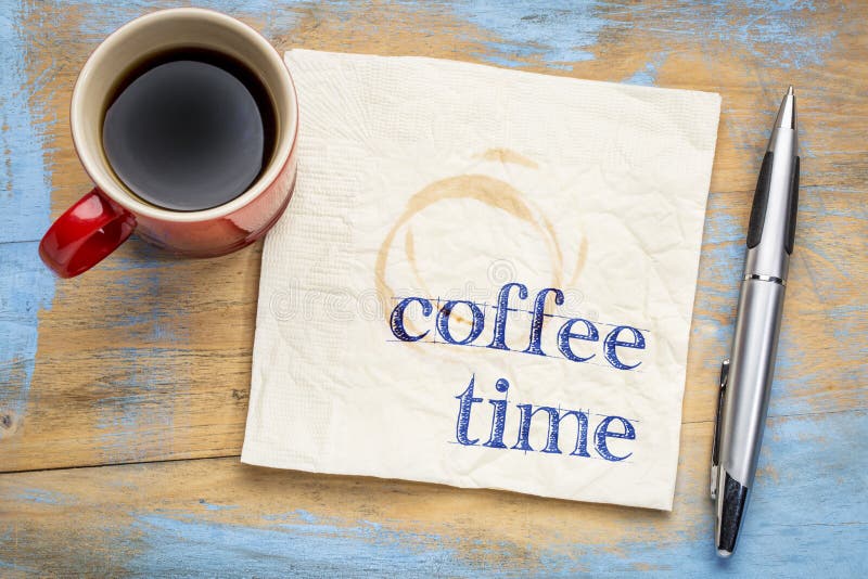 Coffee time text on napkin royalty free stock image
