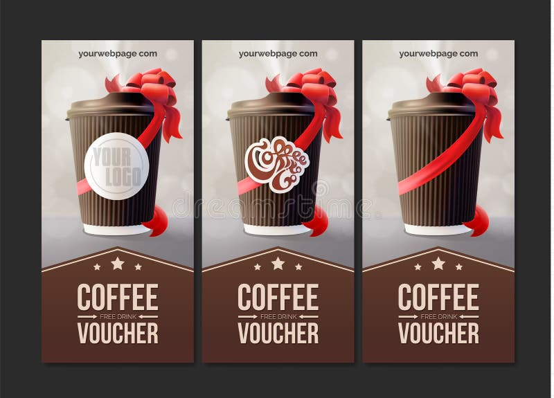 Coffee to Go Vouchers. Coffee Ripple Cup with a Red Ribbon. Vector EPS10