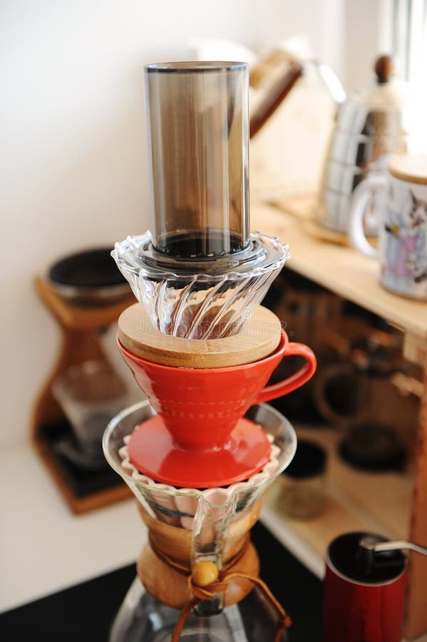Coffee Tower of Pour Over Drippers. Alternative Manual Brewing Methods