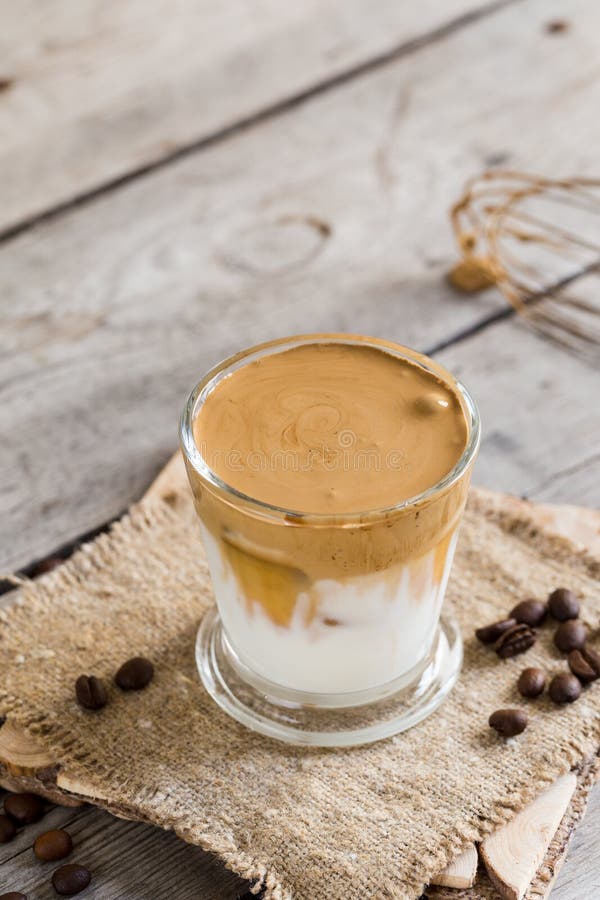 Coffee Trend Dalgona Coffee, Whipped Instant Coffee. Cream Coffee, Iced Coffee Stock Photo