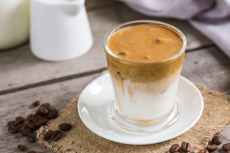 Coffee Trend Dalgona Coffee, Whipped Instant Coffee. Cream Coffee, Iced Coffee Stock Photo