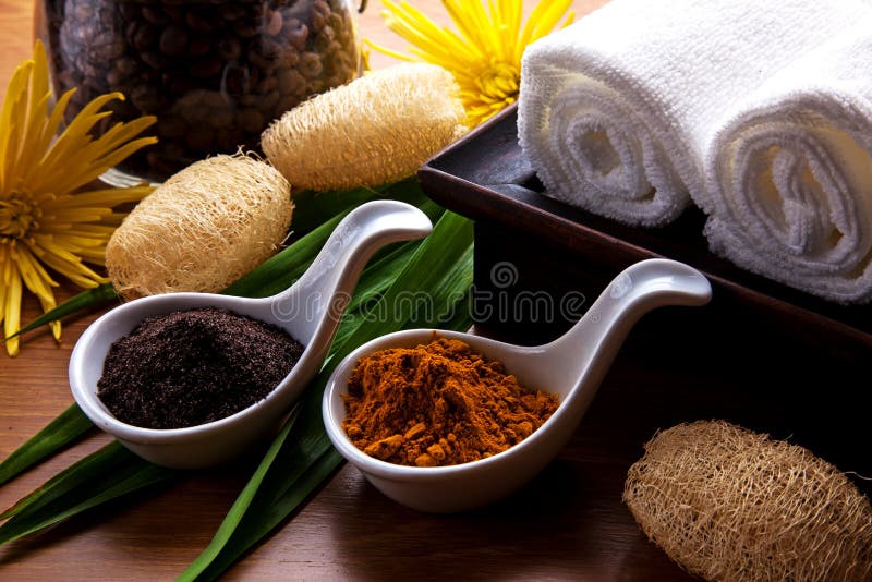Coffee and Turmeric Scrub stock image. Image of health 32865989