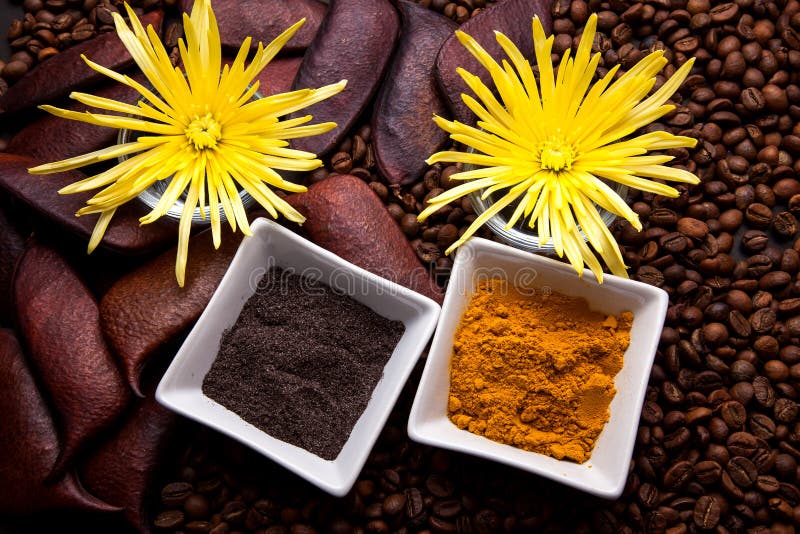Coffee and Turmeric Scrub stock photo. Image of calm 32866226