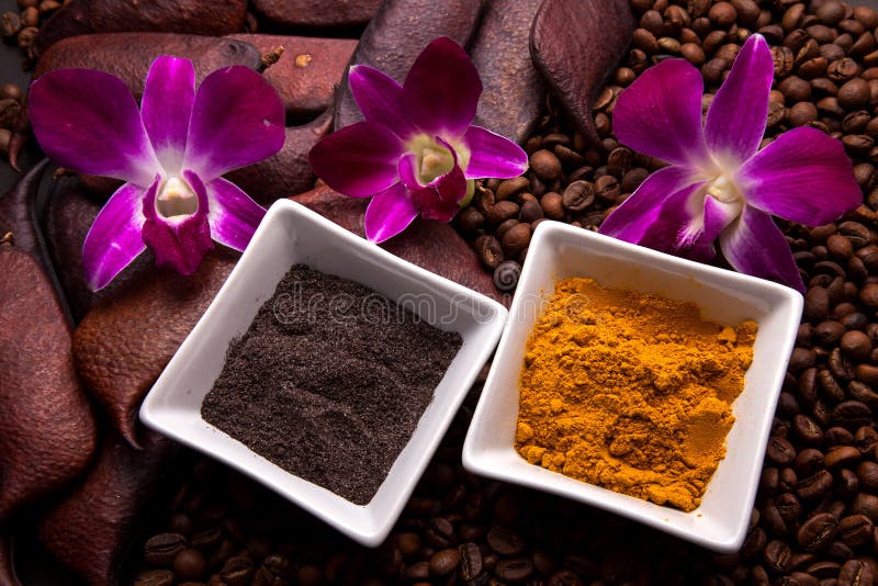 Coffee and Turmeric Scrub stock image. Image of orchid 32866327