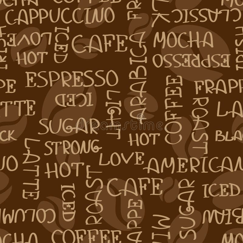 Coffee Words Seamless Pattern Stock Vector Illustration of food