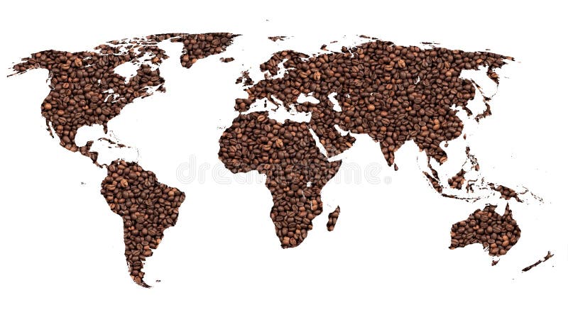 Coffee world. Map of the world with coffee beans image Coffee world. Map of the world with coffee beans image