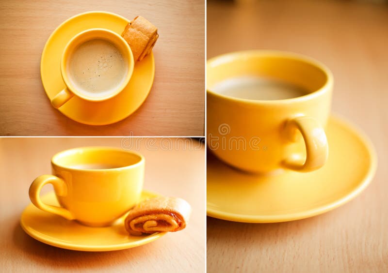 Coffee in yellow cup stock image. Image of morning, restaurant 19592225