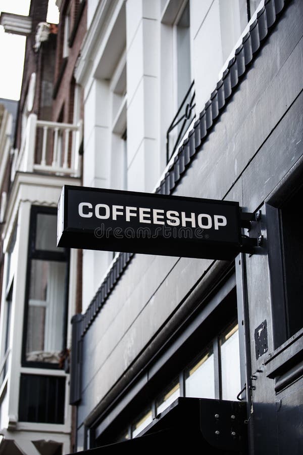 Coffee shop banner on entrance in Amsterdam