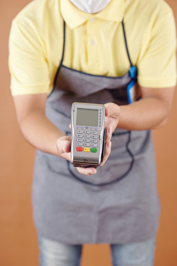 Waiter Giving Credit Card Reader Stock Image Image of