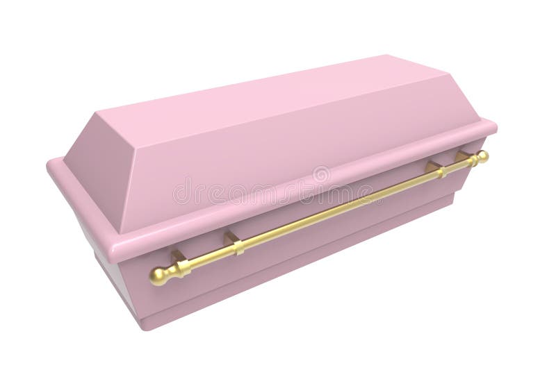 Pink coffin, isolated on white, 3d render stock illustration.
