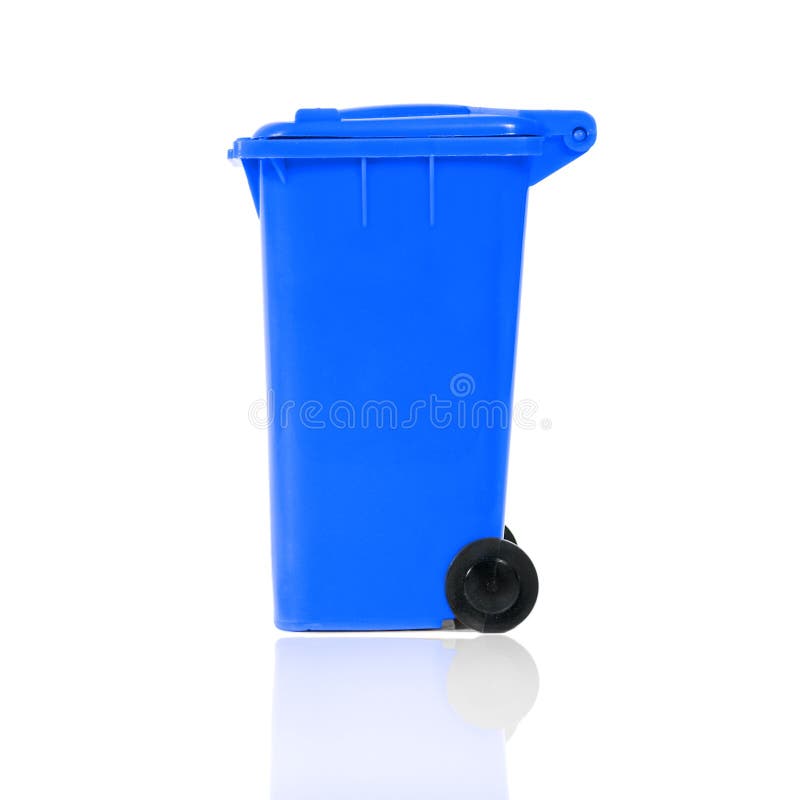 Empty blue recycling bin on white background. Empty blue recycling bin on white background