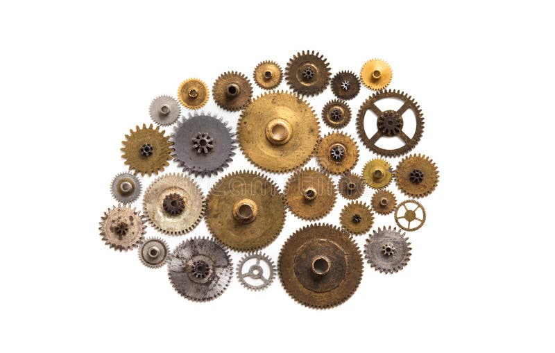 Cog gear wheel mechanic machinery ornament isolated on white. Vintage technology parts closeup. Abstract shape object royalty free stock photo Cog gear wheel mechanic machinery ornament isolated on white. Vintage technology parts closeup. Abstract shape object royalty free stock photo